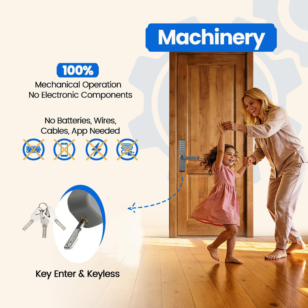 MUTEX Mechanical Door Lock MX230G - Both Keyless Keypad or Mechanical Key Entry, Water & Heat/Fire Proof, 100% Mechanical, Good for Indoor & Outdoor (2026 New Version)