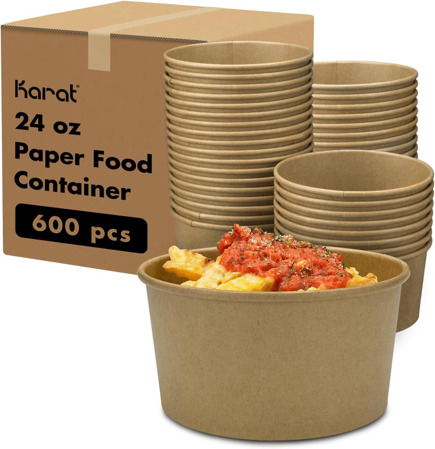 Karat Double Poly Lined Paper Soup Containers - Leak-Proof Food Storage for Hot or Cold Meals - Ideal for Ice Cream, Soup, Salad - Case of 600 (24oz)