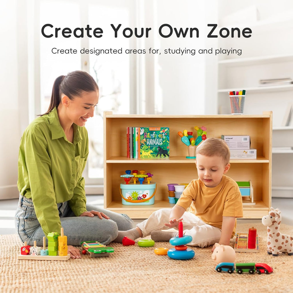 OOOK Montessori Shelf, Toy Organizers and Storage, 2-Tier Toddler Bookshelf Suitable for Classroom, Kindergarten, Kids Room, Playroom and Daycare Center