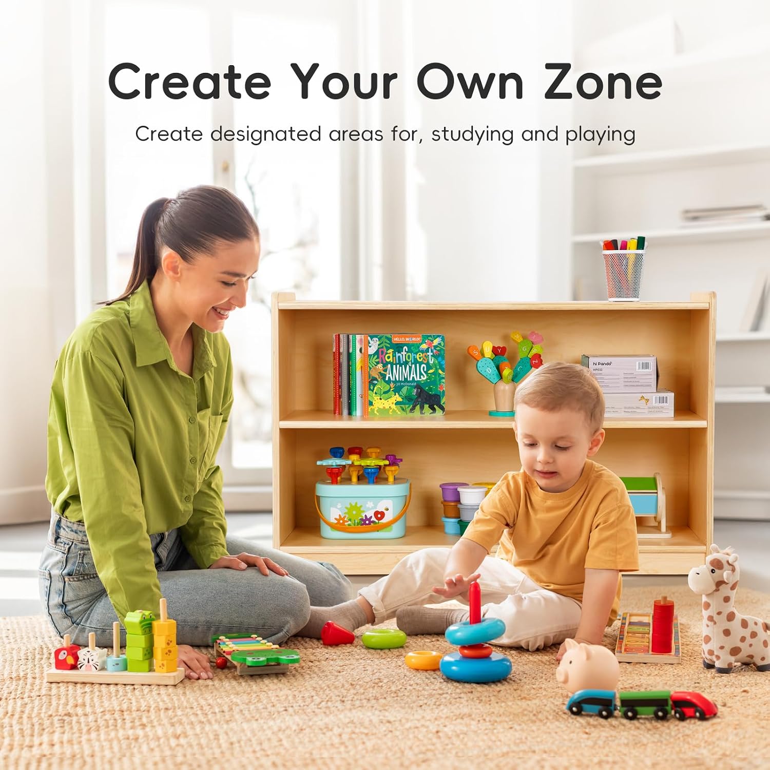 OOOK Montessori Shelf, Toy Organizers and Storage, 2-Tier Toddler Bookshelf Suitable for Classroom, Kindergarten, Kids Room, Playroom and Daycare Center