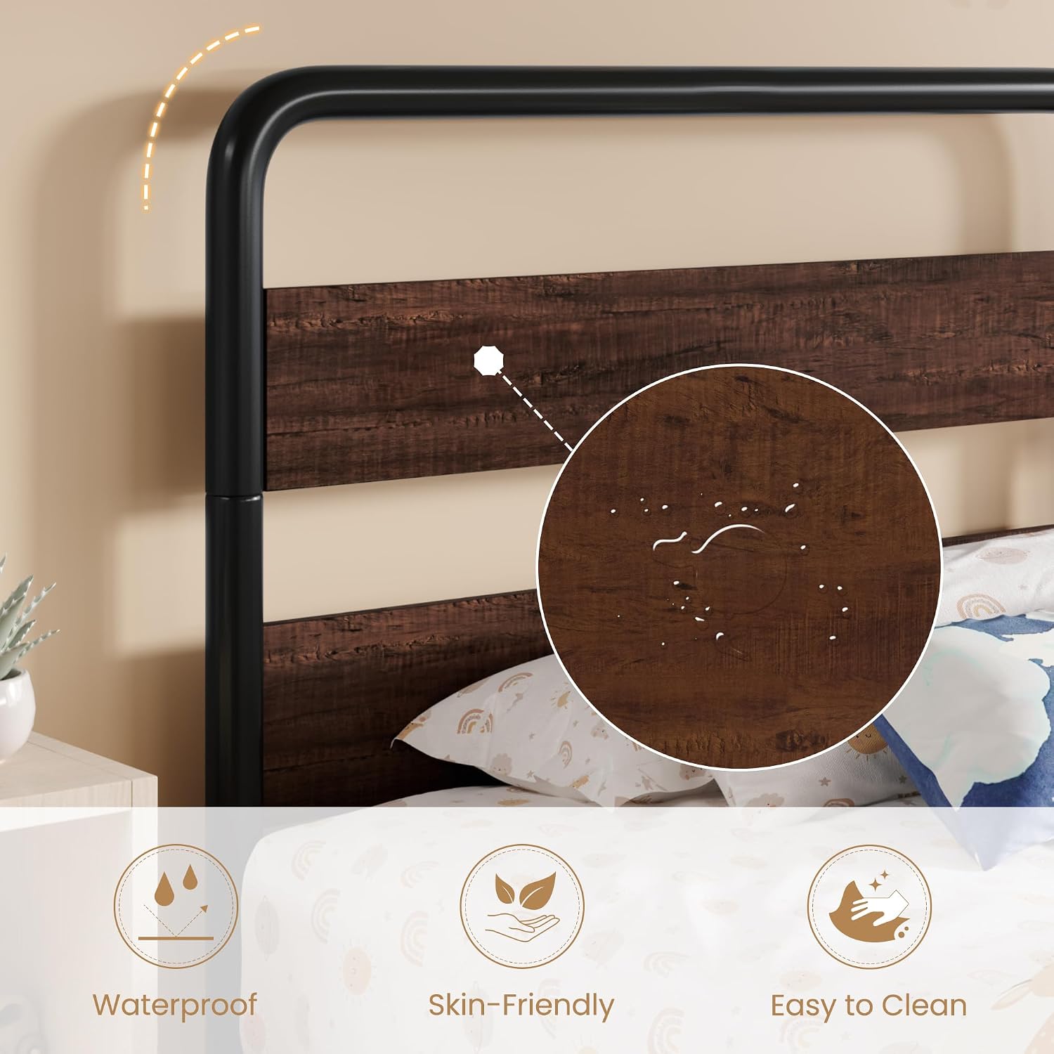 SHA CERLIN Twin Size Metal Bed Frame with Wooden Headboard and Footboard, Heavy Duty Oval-Shaped Platform Bed Frame with 10' Under-Bed Storage, Heavy Duty Slats Support, No Box Spring Needed, Mahogany
