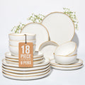 Pokini 18 Piece White Reactive Glaze Dinnerware Set for 6, Irregular Coastal Shape Stoneware | Elegant & Minimal Design for Daily Family Dinners or Weekend Guests