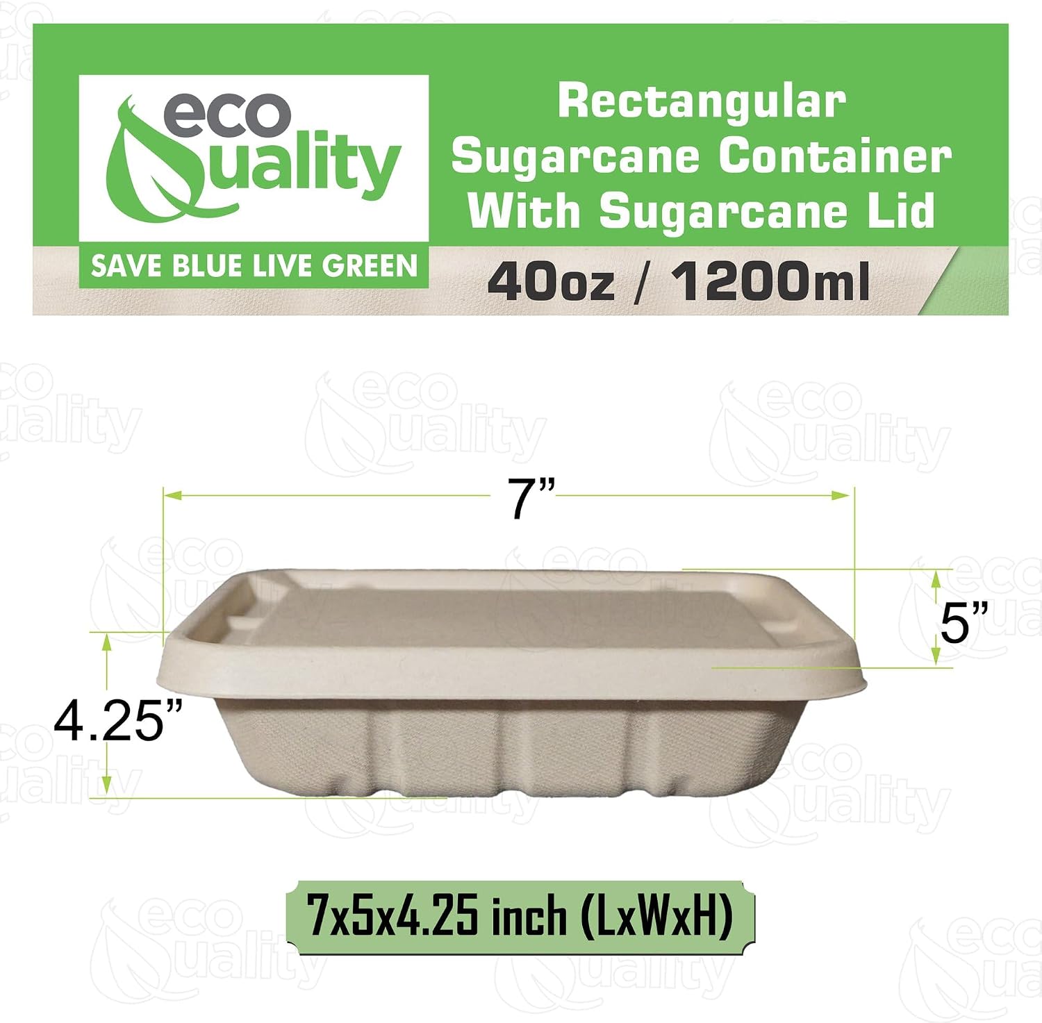 EcoQuality 40oz Disposable Bowls with Fiber Lids - Rectangular Compostable Sugarcane Fiber Biodegradable Paper Bowls Eco-Friendly Take Out Food Storage Containers, Microwave Safe, Meal Prep (200 PCK)