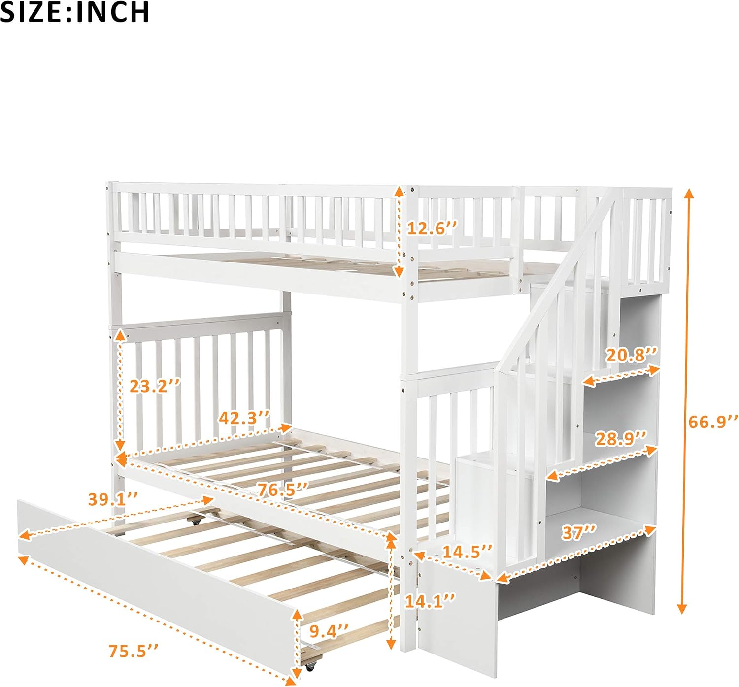 Harper & Bright Designs Bunk Beds Twin Over Twin Size, Solid Wood Bunk Bed with Trundle for Kids and Toddler (White Bunk Beds with Trundle)