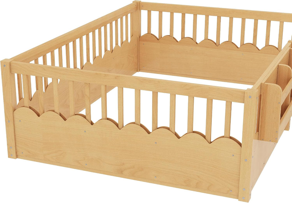 Bellemave Full Floor Bed with Bookshelf and Safety Guardrail