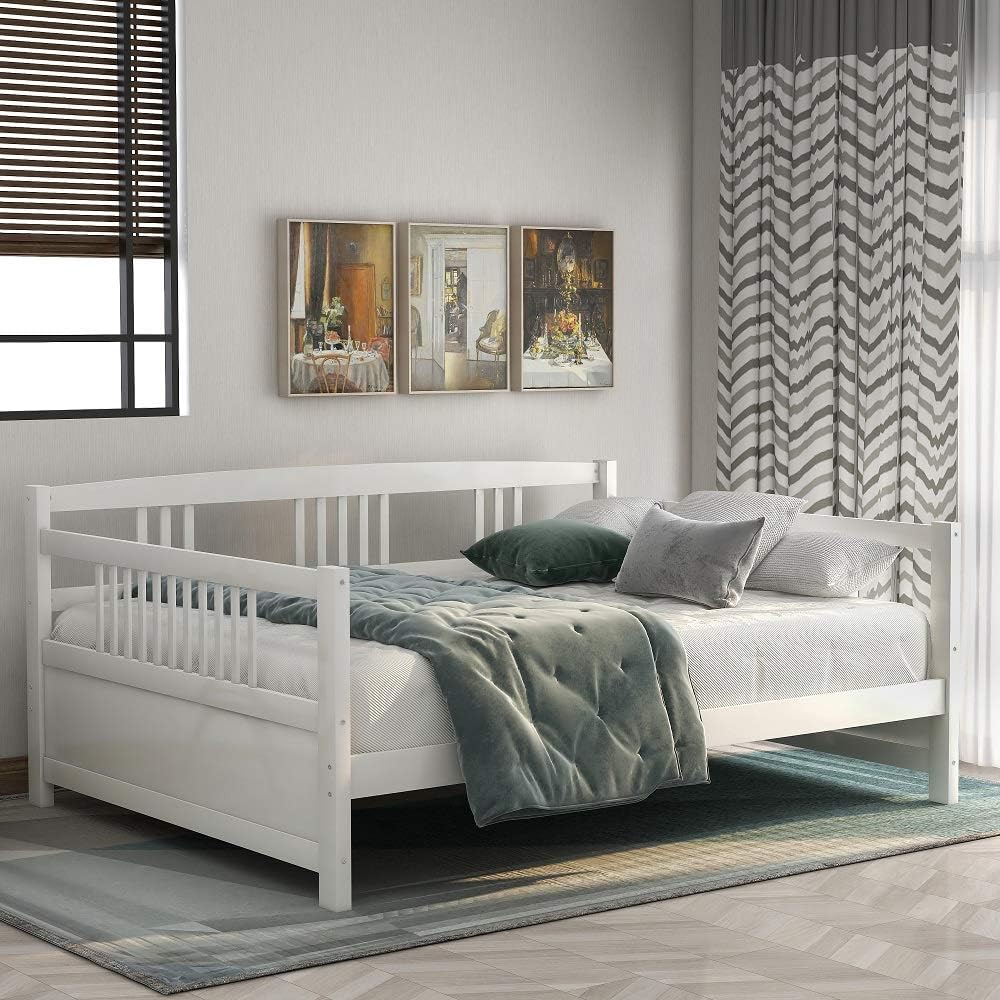 Harper & Bright Designs Wooden Daybed Full Size Frame, Classic Sofa Day Bed with Wood Slats Support & Wood Legs for Living Room, White