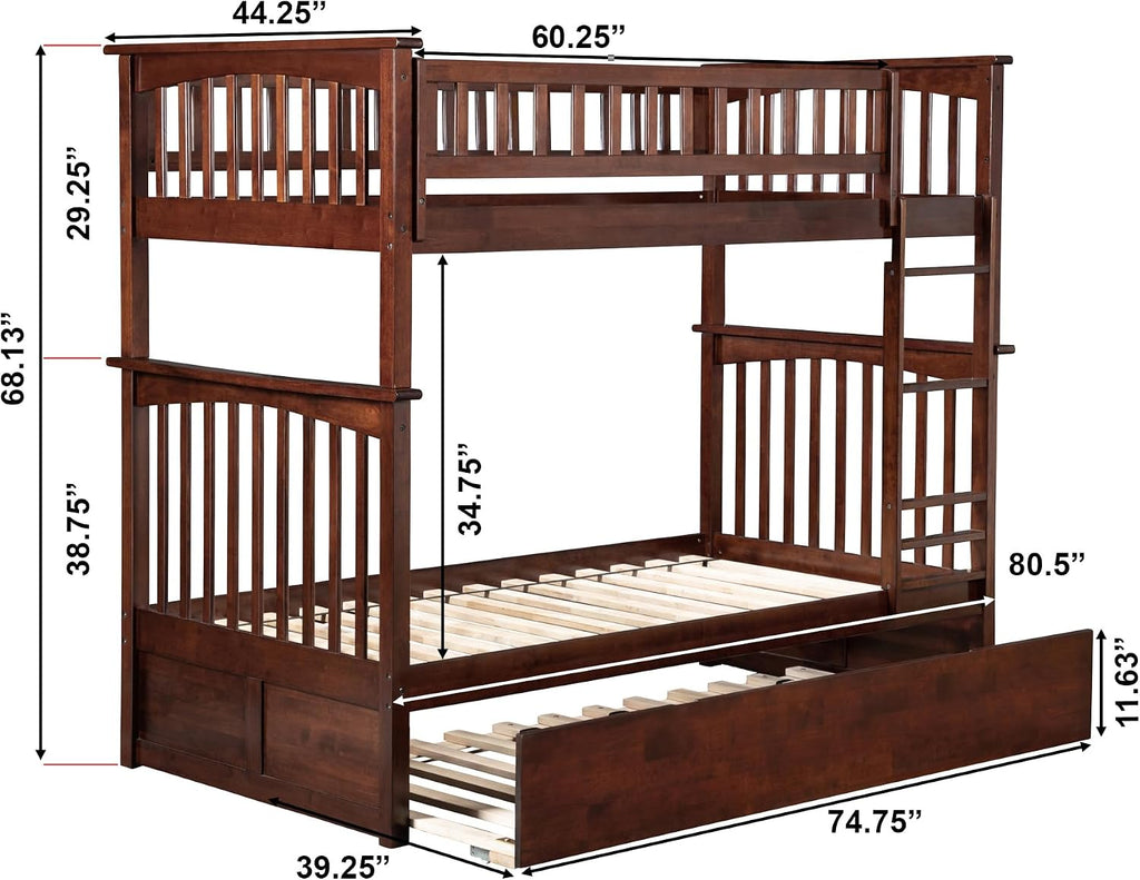 AFI, Columbia Ladder Bunk Bed Twin Over Twin with Twin Trundle, Walnut