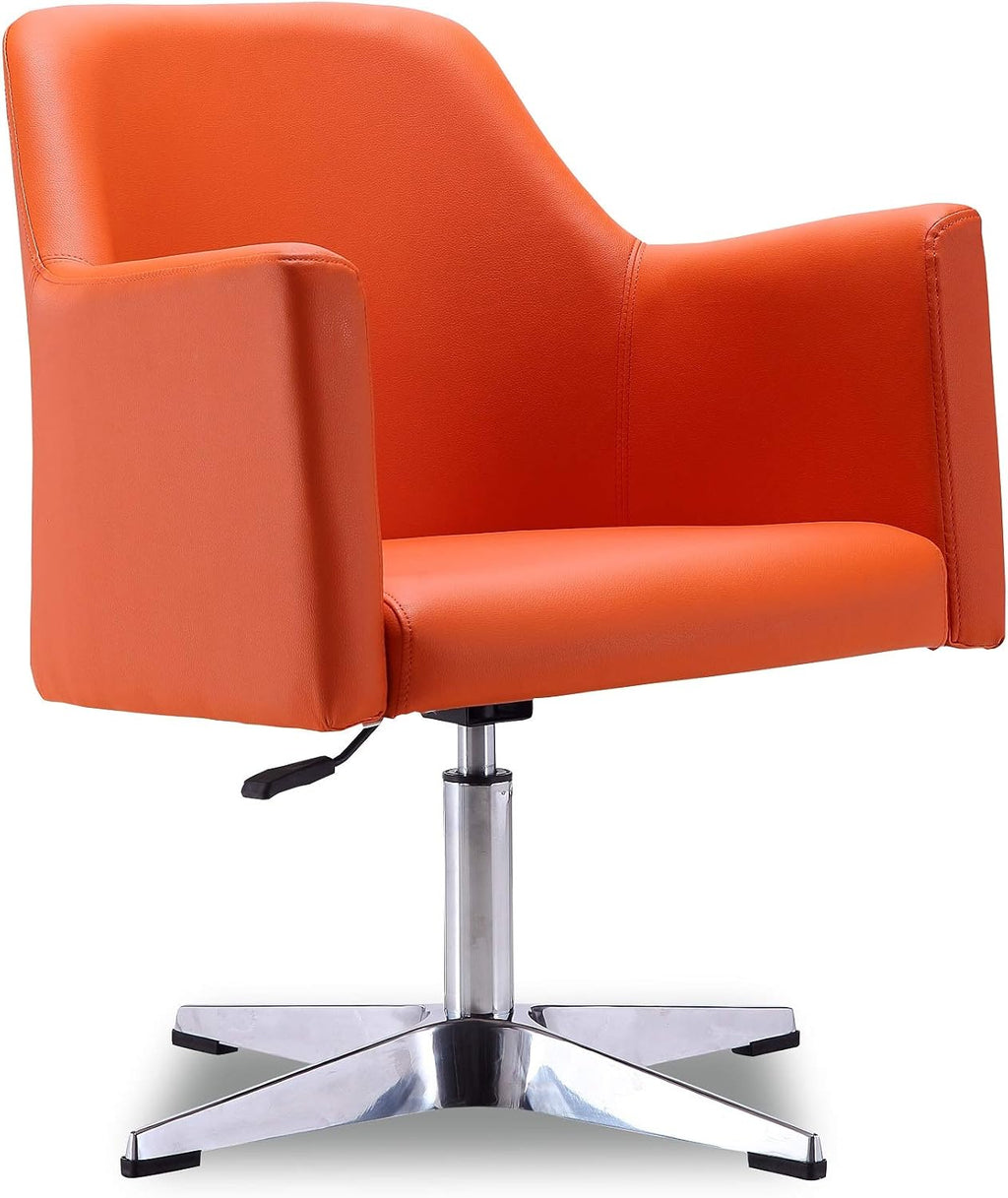 Manhattan Comfort Pelo Modern Swivel Accent Chair with 360° Turn, Adjustable Height, Faux Leather Upholstery & Chrome Base, Unique Tight Welded Construction, Set of 1, Orange