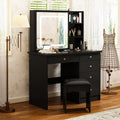 Vanity Desk Set with Sliding Lighted Mirror, Makeup Vanity with Drawer & Shelf, Dressing Table with Cushion Stool & Hidden Storage for Bedroom, Black