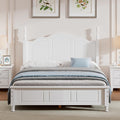 Harper & Bright Designs Full Size Mid Century Modern Bed Frame, Wooden Platform Bed with Retro Wave Headboard and Underbed Storage for Living Room, Classic Vintage Design, White