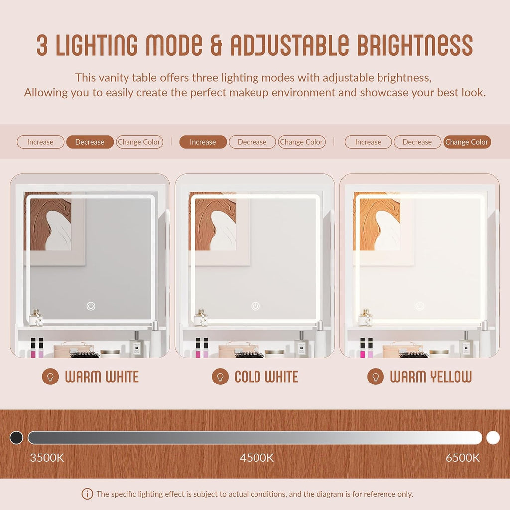 INTERGREAT Makeup Vanity with Lights and Mirror, White Vanity Desk, Dressing Table with Large Drawers, 3 Lighting Modes, Full Length Mirror, Bedroom