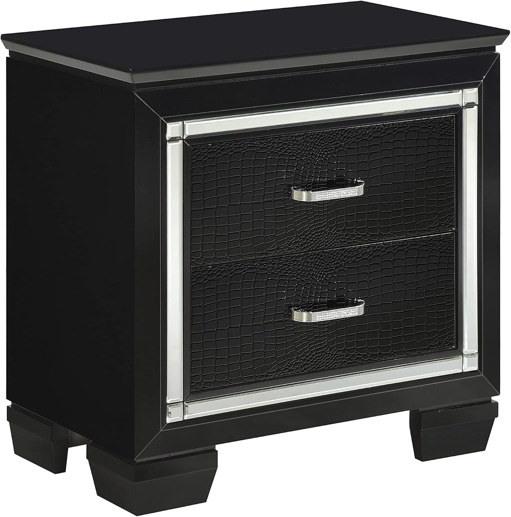 Glamorous Black Finish 3pc Bedroom Set Full Size Bed and Nightstands LED Lighting Tufted Headboard Modern Glam Style
