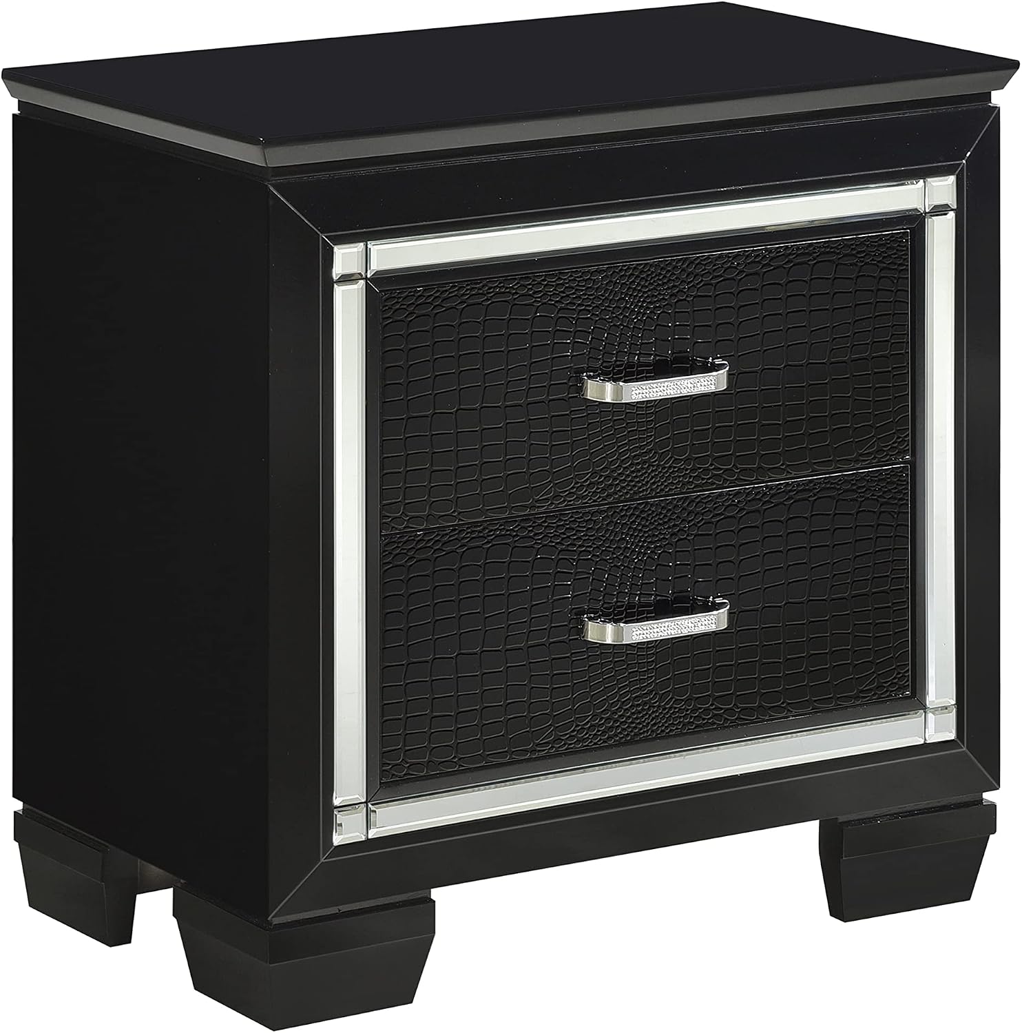 Glamorous Black Finish 3pc Bedroom Set Full Size Bed and Nightstands LED Lighting Tufted Headboard Modern Glam Style