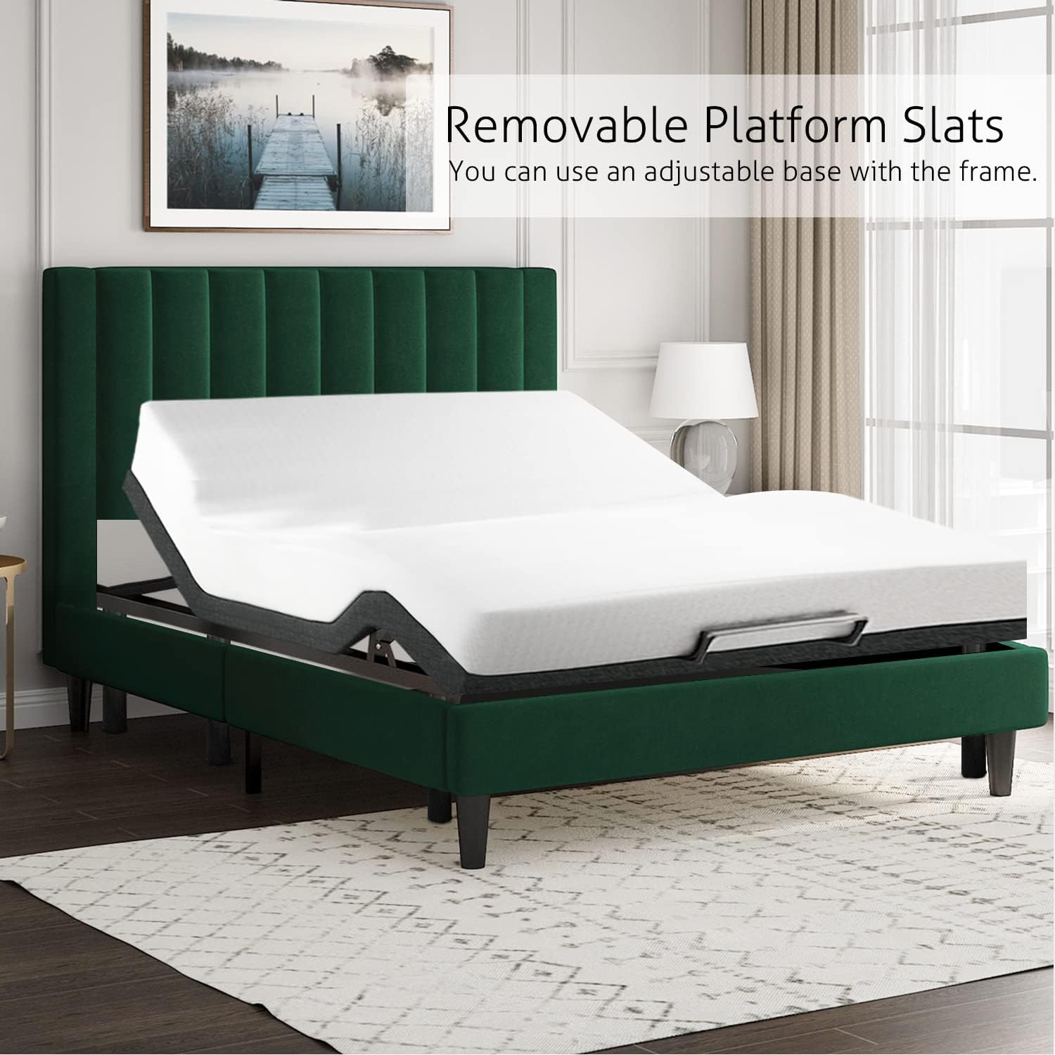 SHA CERLIN Full Bed Frame/Velvet Upholstered Platform Bed Frame with Headboard/Strong Wood Slats Support/Mattress Foundation/No Box Spring Needed - Green