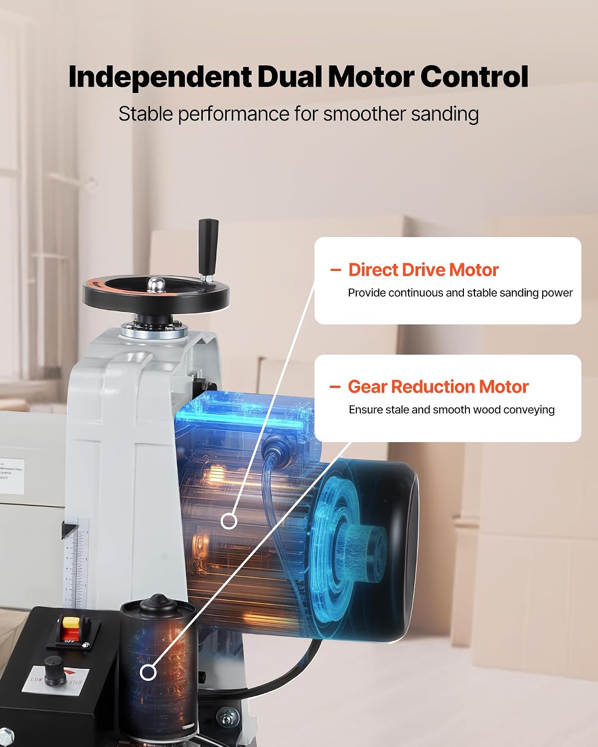 VEVOR 22' Drum Sander with Stand & Extension Tables, 1.75HP 1440RPM Dual Motor Drum Sander for Woodworking - Variable Speed Conveyor Belt, 4' Dust Collection Port for Cabinet & Furniture Finishing