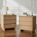 Miereirl Nightstands with Charging Station, Modern Nightstand with 3 Drawers, 26.5' W Wooden End Side Table for Bedroom, Natural Oak