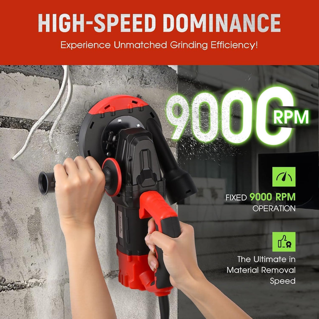 Concrete Grinder Set, Handheld Floor Polisher, 115mm Concrete Surface Planer with Dust Extraction Shroud, 1200W 9000RPM Angle Grinder Kit with Dust Shroud, Diamond Grinding Wheel