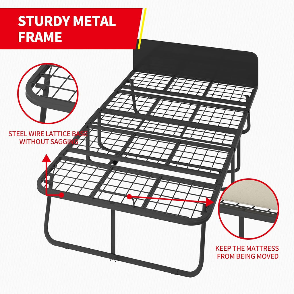 PUREMIND Rollaway Bed with Mattress for Adults, Twin Size Folding Bed with 5' Foam Mattress, Portable Foldable Guest Beds - Sturdy Metal Frame & Dustproof Bag, Hideaway, (75' x 31')