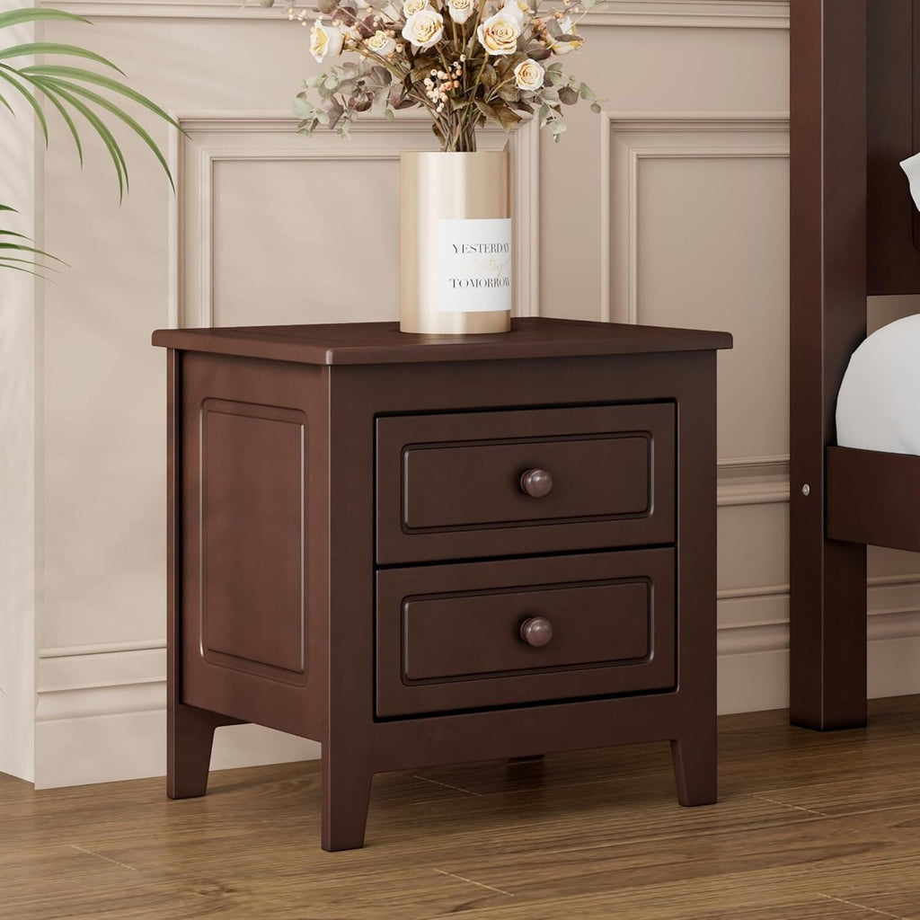 A Three-Piece Furniture Set, A Sturdy Wooden Bed with A Bedside Table, Suitable for A Family Setting(Dark Walnut(Full))