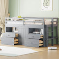 JIVOIT Twin Size Loft Bed with 4 Drawers, Underneath Cabinet and Shelves, Muti-Functional Loft Bed with Full-Length Guardrails and Ladder, Space-Saving Low Loft Bed for Kids Teens (Gray & 4 Drawers)