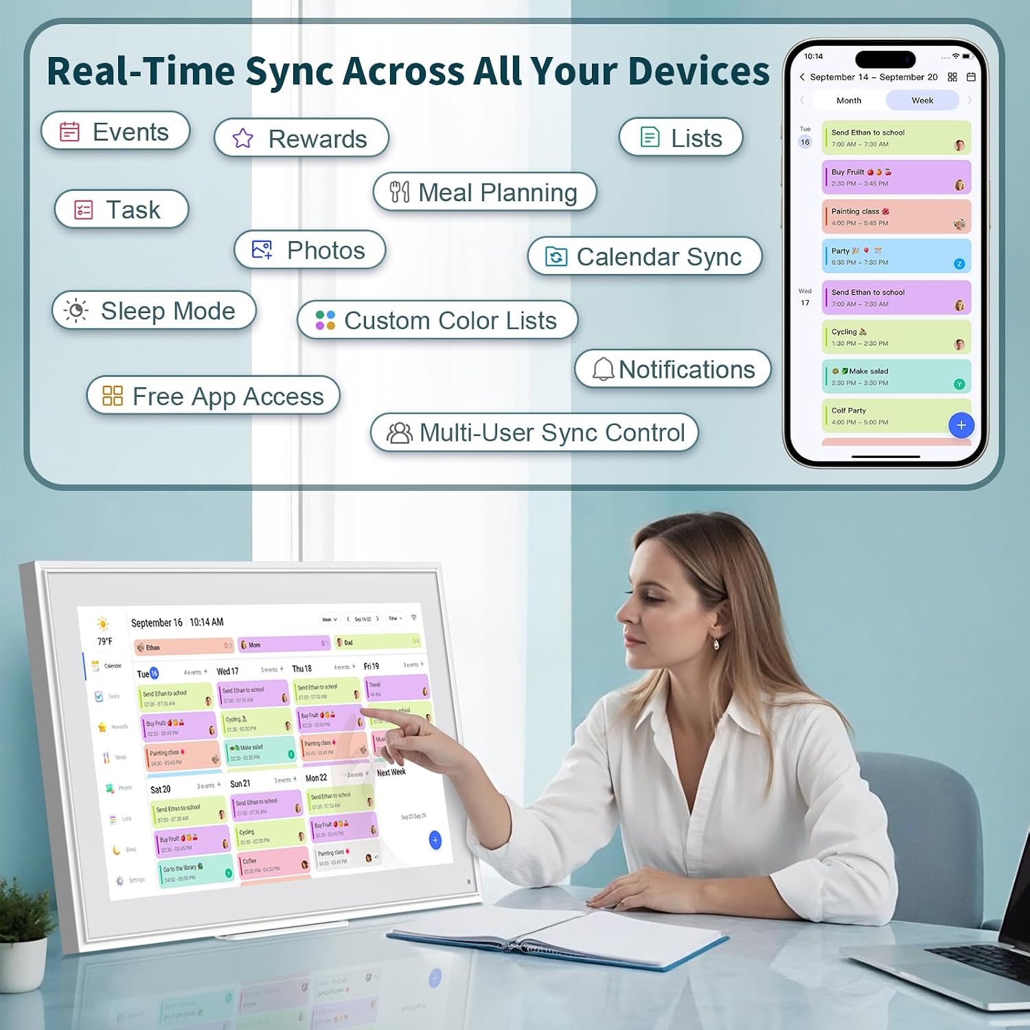 Canupdog Digital Calendar, 21.5 Inch Electronic Calendar Chore Chart & Wall Planner, IPS HD Touchscreen Interactive Display for Family Schedules Gifts for Women Mom