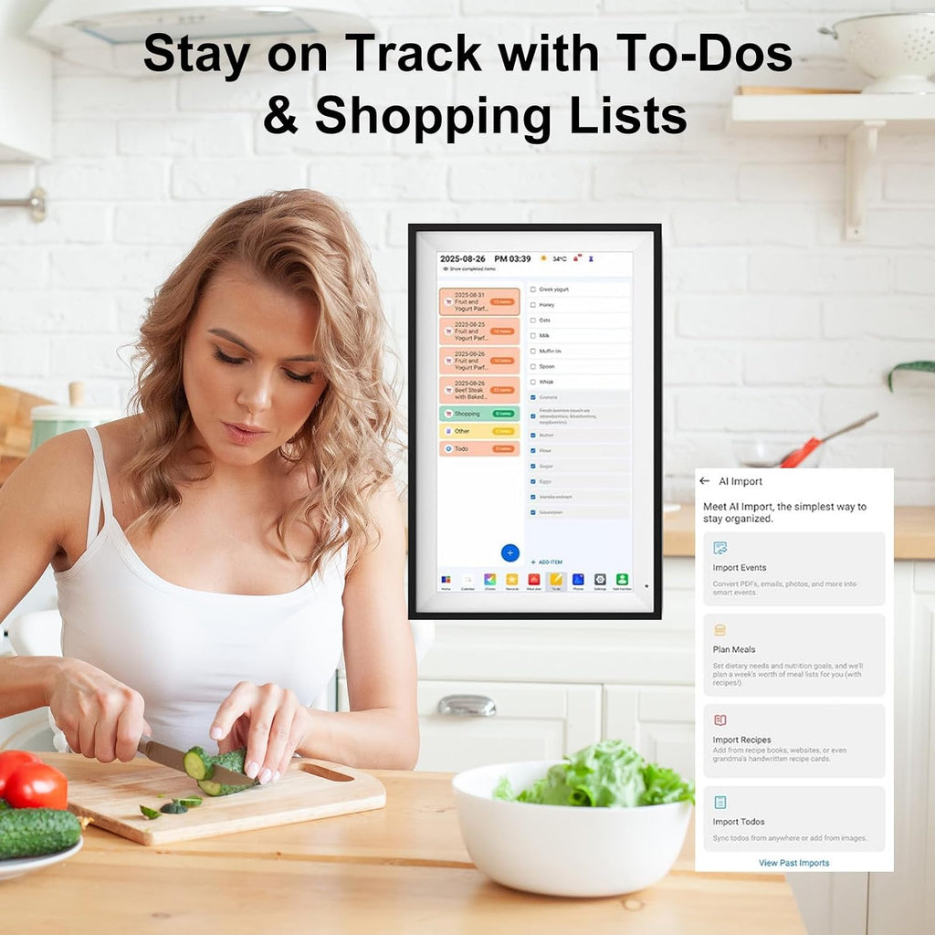 Diydeg 15.6 Inch Smart Calendar, Touchscreen Digital Calendar with 64GB Storage and FHD Screen, Wall Mounted Tabletop Electronic for Family Photos Chores Schedules (US Plug)