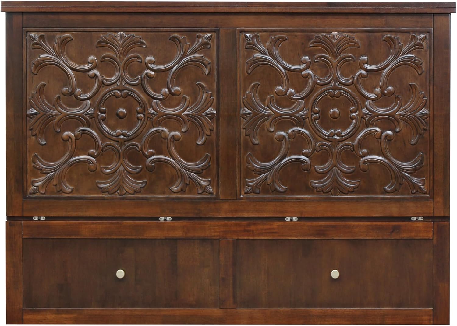 Mega Solutions Notturno Murphy Cabinet Bed Queen 8 inch Save Space in Style with Elegant Chestnut Wood Finish Charging Station - Guest Room or Small Apartment Must-Have