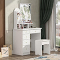 FUFU&GAGA Vanity Desk Set with Lighted Mirror, Makeup Vanity Dressing Table with Shelves & Cushioned Stool, White, 31.5' W x 15.7' D x 55.1' H