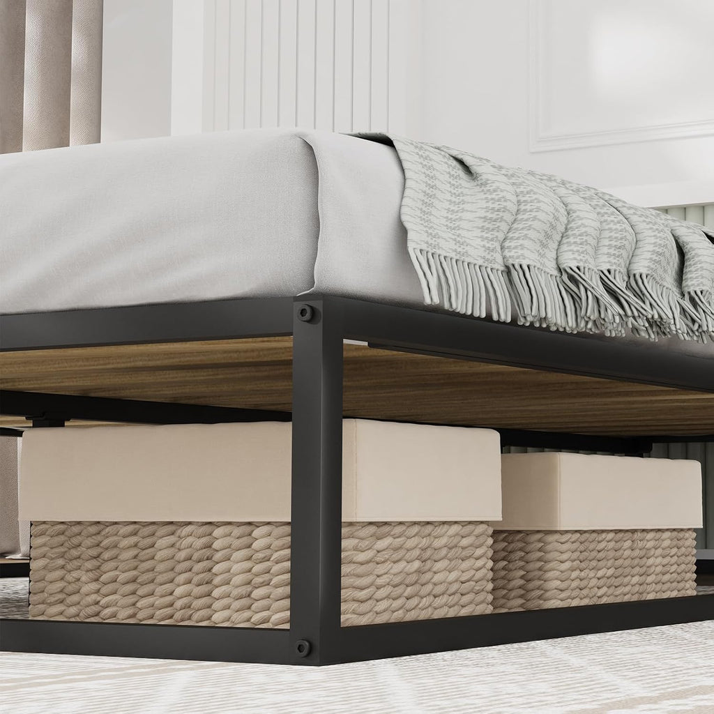 Novilla Queen Bed Frame, Metal Platform Bed Frame, Sturdy Metal Bed Frame, Wood Slats Support, No Box Spring Needed, Durable and Safe, Easy Assembly, Dark Black