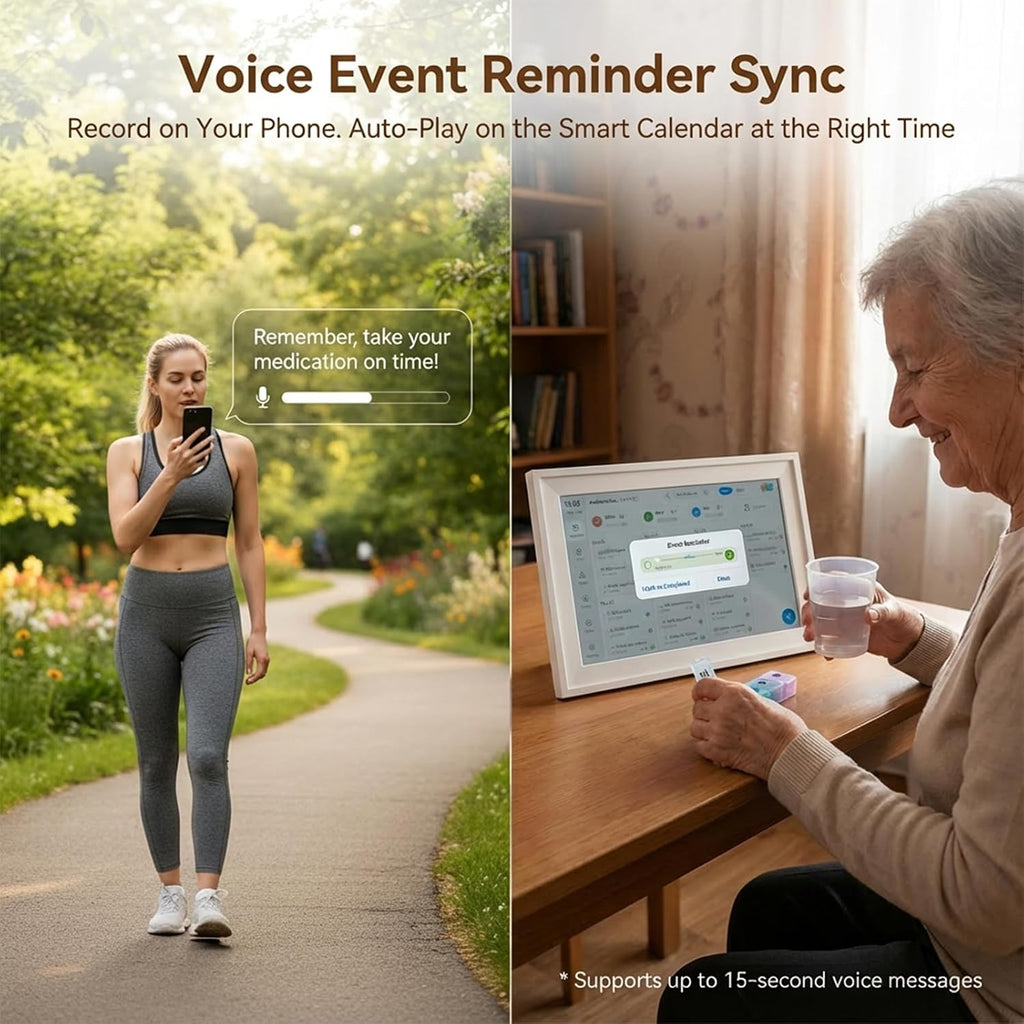 2 in 1 Voice Digital Calendar: Write, Speak & Sync to to-Dos - Touchscreen Family Schedule & Chore Chart with Meal Planner, Picture Frame & Lists (Family Hears Your Original Voice Reminders 15.6')