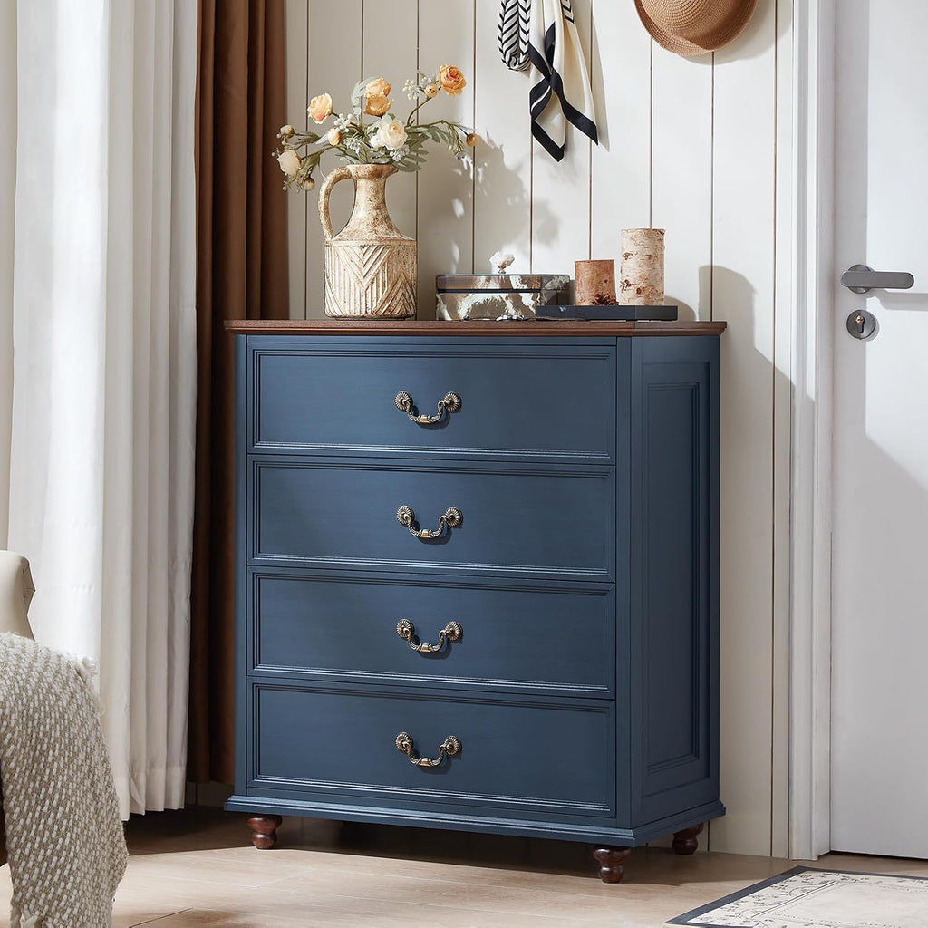 Joaxswe Bedroom Sets, 54' Wide 7 Drawers Dresser and 37' Tall 4 Drawers Dresser, Wooden 2 Piece Bedroom Furniture Set, Chest of Drawer for Bedroom, Home, Living Room, Hallway, Navy Blue