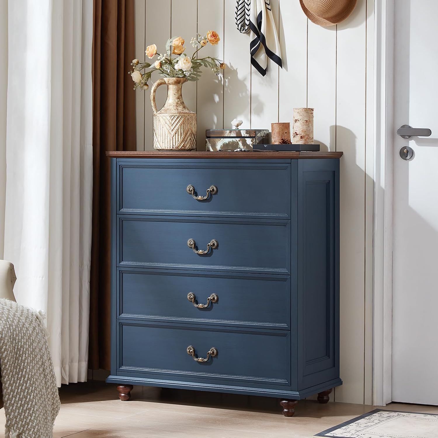 Joaxswe Bedroom Sets, 54' Wide 7 Drawers Dresser and 37' Tall 4 Drawers Dresser, Wooden 2 Piece Bedroom Furniture Set, Chest of Drawer for Bedroom, Home, Living Room, Hallway, Navy Blue