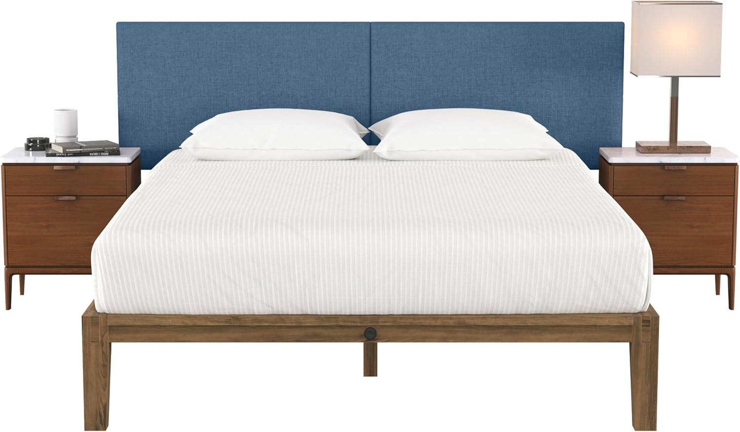 Jaxx Panelist Modern Padded Headboard- Set of 2 Wall Mounted Panels (Each 22.5' x 38')- King Double Tall, Microvelvet Petrol Blue