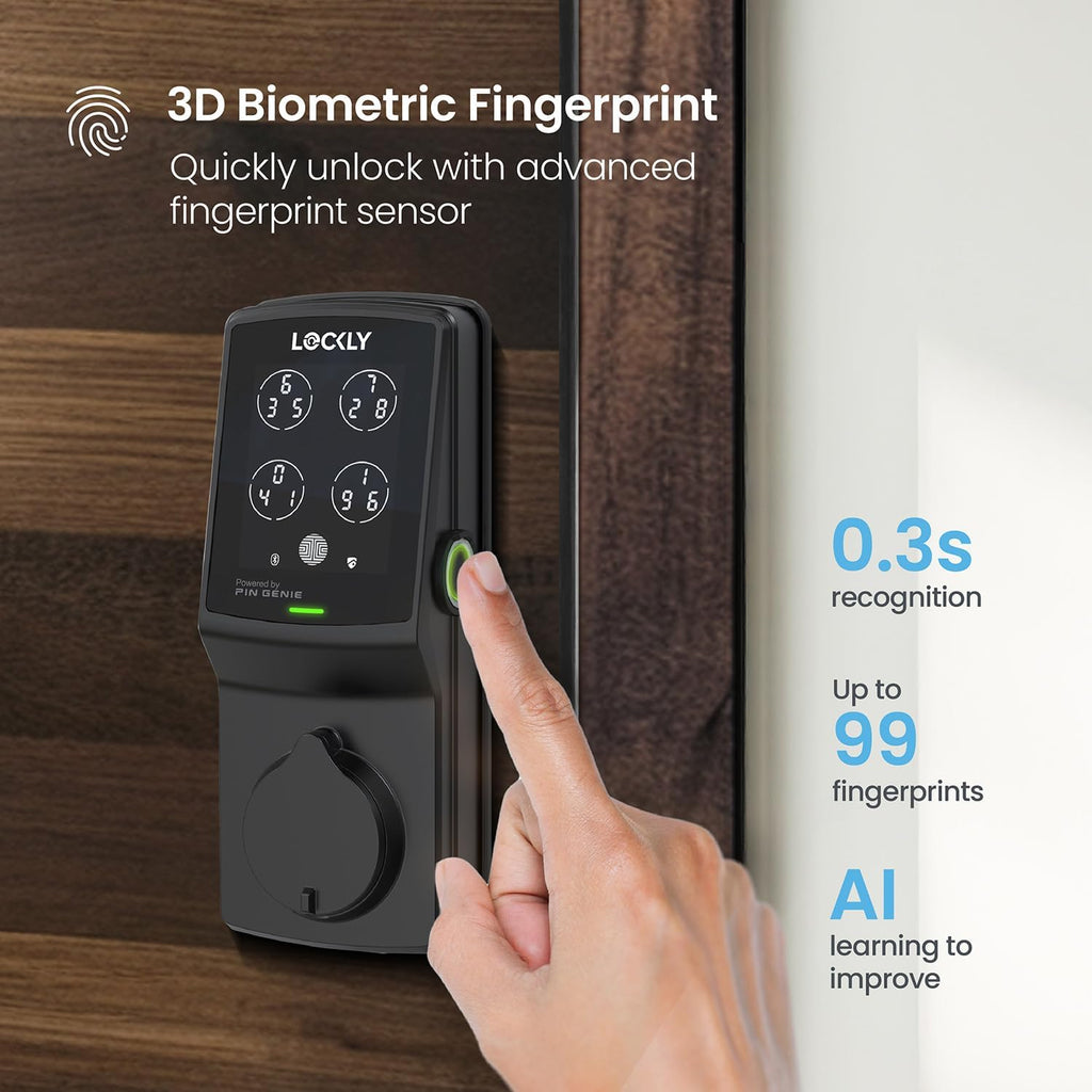 Lockly Secure Pro Smart Deadbolt Lock — Fingerprint Keyless Entry, PIN Genie® Patented Keypad, up to 99 Fingerprints, up to 33 Access Codes, Wi-Fi Hub Included, ANSI Grade 1, Alexa & Google Compatible