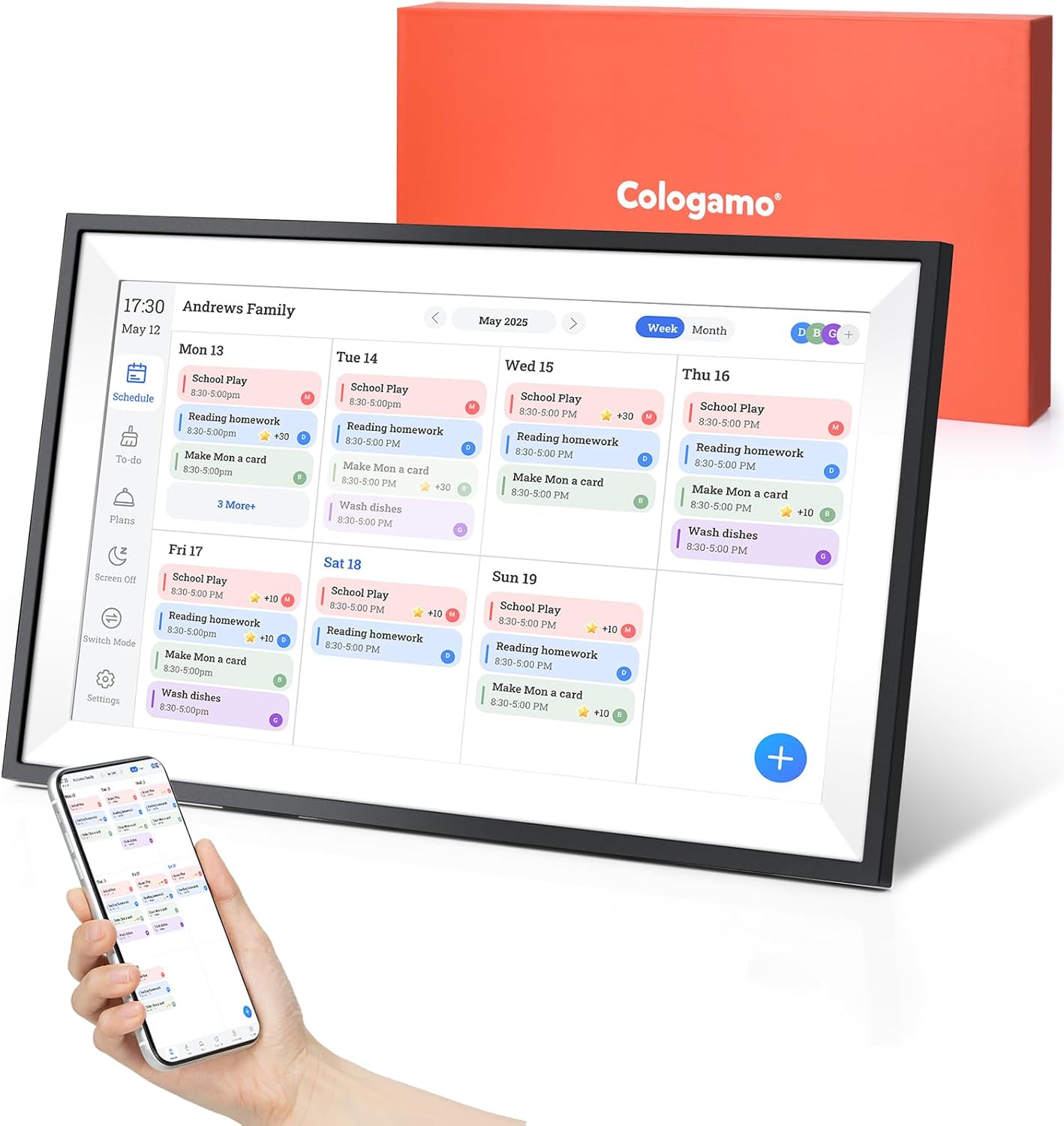 15.6' Digital Calendar Chore Chart – 1080P Full HD Interactive Touchscreen, Smart Family Planner, Hearth Display Digital Calendar Wall & Desk Mountable for Seamless Scheduling (Black)