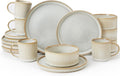 Famiware Star Dinnerware Set with Mugs, Service for 4 (16pcs), Ribbed Stoneware Plates and Bowls Dishes Sets - Chip & Scratch Resistant, Microwave & Dishwasher Safe, Cappuccino White