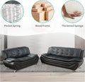 Contemporary Living Room Furniture Set, Vegan Leather Sofa Set for Living Room/House/Bedroom/Office/Apartment (Black, Sofa&Loveseat)
