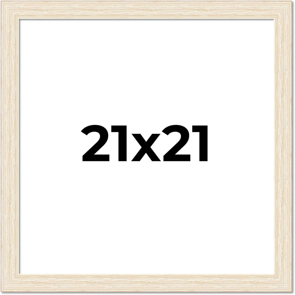 21x21 Frame Barnwood White Solid Wood Picture Frame Width 1.5 Inches | Interior Depth 0.5 Inches | Whitewashed Distressed Frame with UV Acrylic, Foam Board Backing & Hanging Hardware