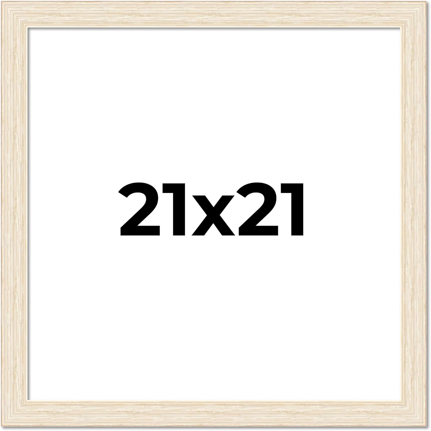21x21 Frame Barnwood White Solid Wood Picture Frame Width 1.5 Inches | Interior Depth 0.5 Inches | Whitewashed Distressed Frame with UV Acrylic, Foam Board Backing & Hanging Hardware
