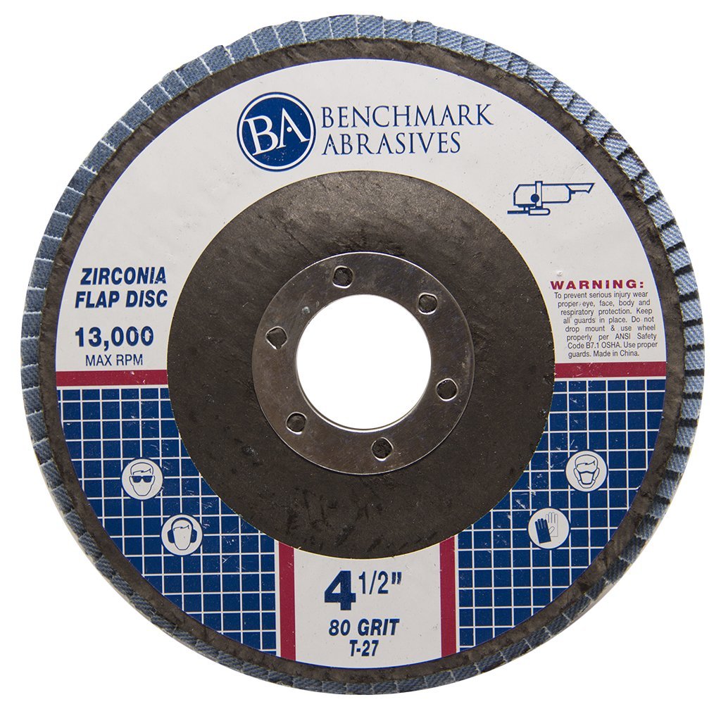 Benchmark Abrasives 4.5' x 7/8' Premium Zirconia T27 Flat Flap Discs 4 1/2 for Angle Grinder Sanding Discs, Finishing Grinding Wheels 4 1/2 Inch for Sanding Stock Rust Removal (100 Pack) - 80 Grit
