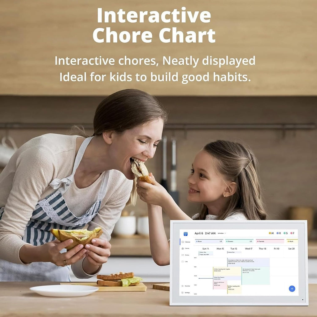 Vikye 15.6 Inch Smart Digital Calendar & Chore Chart, HD Touchscreen Interactive Display, Digital Picture Frame for Seamless Scheduling, 2+32G with APP (US Plug 100‑240V)