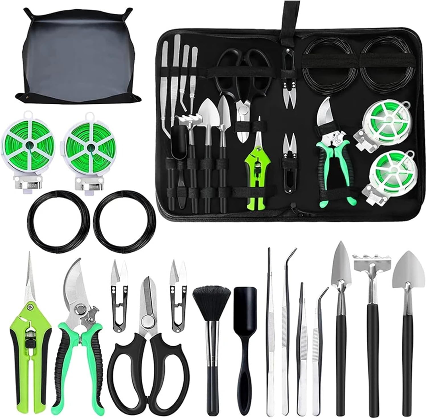 Bonsai Tree Kit 20Pcs Gardening Succulent Tools Set Tool Plant Repotting Mat Pruning Shears For Indoor(Green)