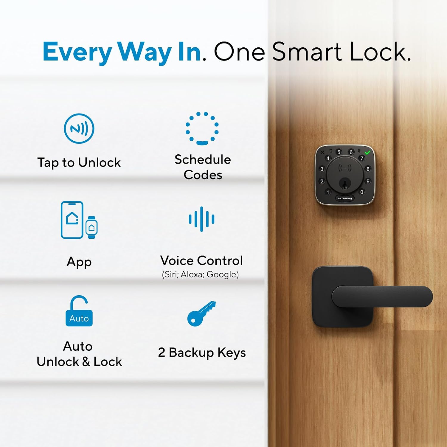 ULTRALOQ Bolt NFC Smart Lock, World's First Front Door Lock with Apple Home Key and Android NFC Tap to Unlock, Built-in WiFi Deadbolt, Remote Access, Auto Unlock, Works with Homekit, Alexa, Google