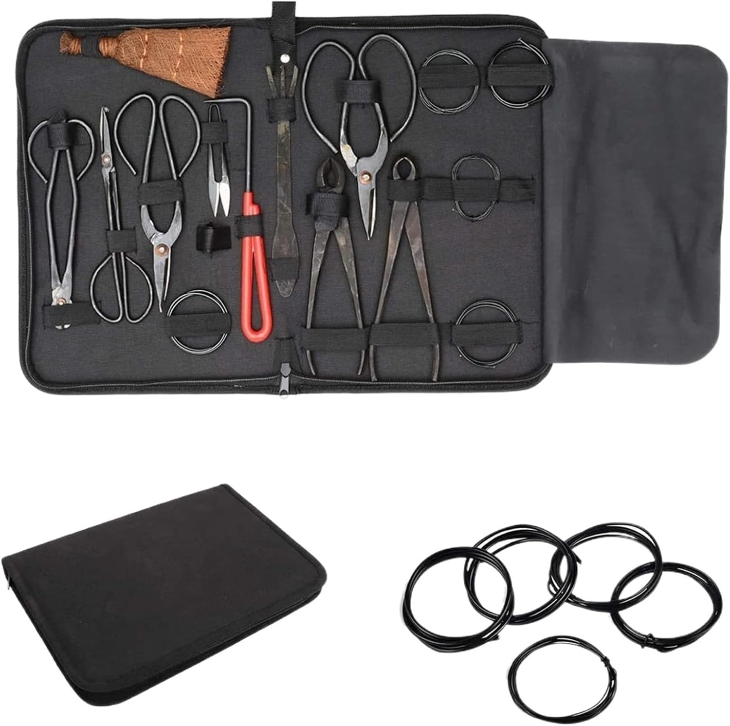 1/15Pcs Bonsai Pruning Tool Set Carbon Steel Extensive Cutter Scissors Kit with Nylon Case for Home Garden Hand DIY Pruning Tool (Color : 15Pcs-A Set)