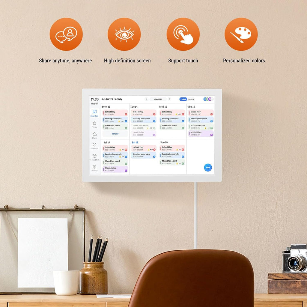 Yunseity 10.1 Inch Smart Digital Calendar, HD Touchscreen Interactive Display WiFi Wall Planner Desk Family Organizer with Chore Chart for Family and Office Schedules