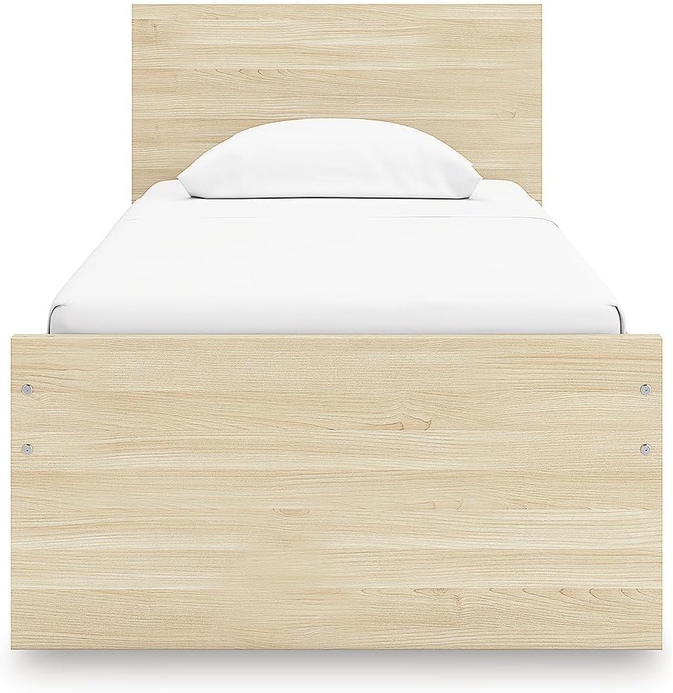 Signature Design by Ashley Onita Minimalist Panel Platform Bed, Foundation or Box Spring Not Needed, Twin, Beige