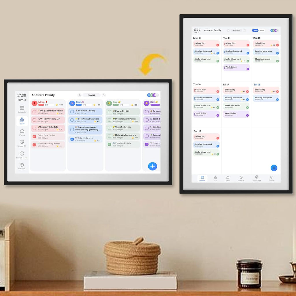 Sanpyl 15.6In Smart Digital Calendar, Wall Planner with 1920x1080 HD Touchscreen, 3 Mode Family Chore Chart & APP Control for Home Organization (US)