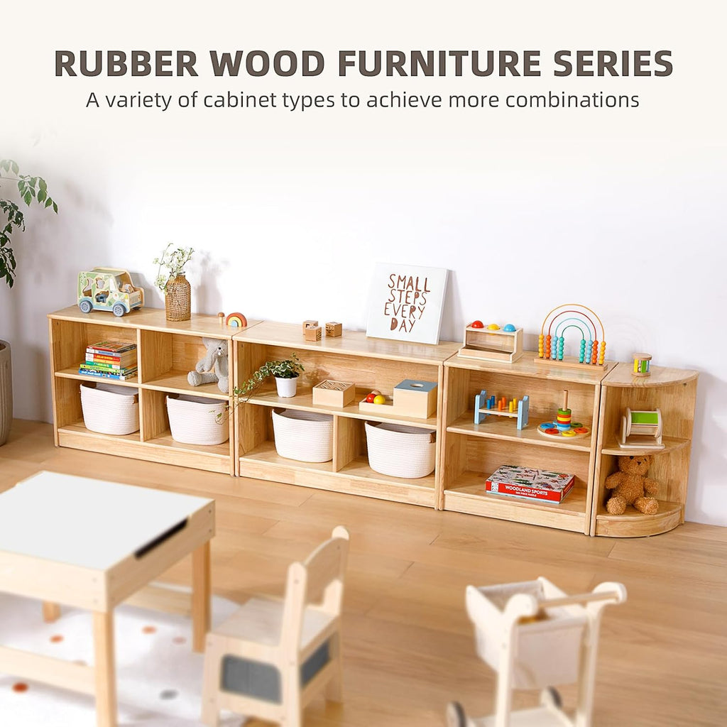 OOOK Rubber Wood Montessori Shelf and Toy Storage, 23.6' L, Compact Toddler Bookshelf for Small Space, Solid Wood Storage Cabinet Shelves for Classroom, Kindergarten, Kids Room, Playroom