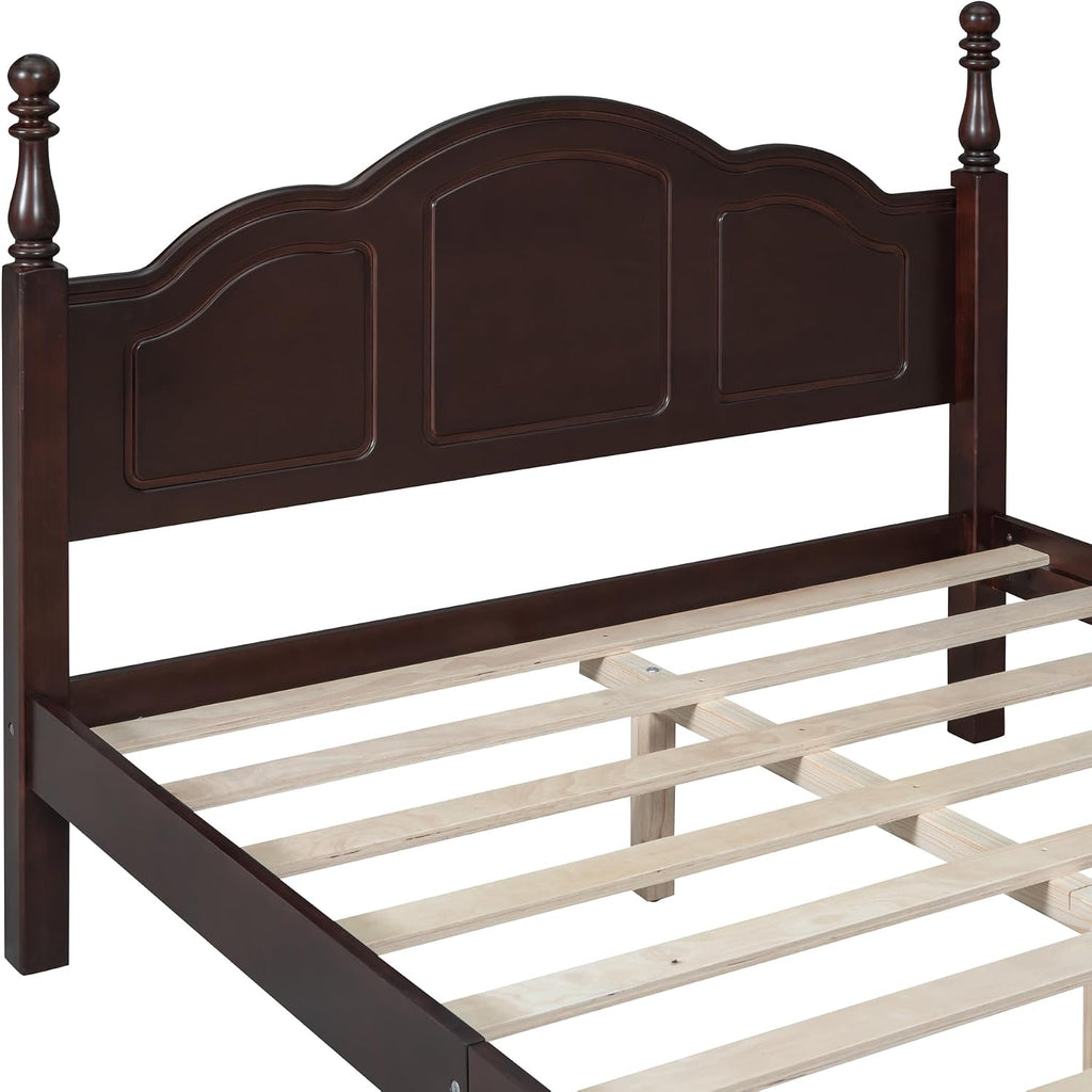 3-Pieces Bedroom Sets, Full Size Wood Platform Bed and 2 Nightstands, Retro Style Platform Bed with Wooden Slat Support and Headboard,No Box Spring Needed, Easy Assembly (Dark Walnut-O8S)