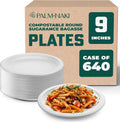 Bulk Case: 9' Heavy Duty Paper Plates | Compostable & Biodegradable | Made from Sugarcane Bagasse | Leak-Resistant & Sturdy | Microwave Safe | PFAS-Free | 9 Inch | 8 x 80-Pack (640 Pcs) | Palm Naki